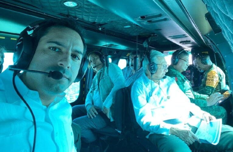 AMLO sobrevuela obras del Tren Maya en Yucatán